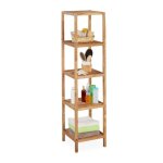 Relaxdays tagre de salle de bain noyer hlp 145x36x36 cm 5 niveaux carr cuisine colonne bois rangement ...