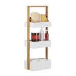 Relaxdays tagre de salle de bain rangement serviteur de douche avec 3 paniers bois hxlxp: 76 x 30 x ...