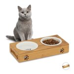 Relaxdays gamelle triple en bambou bols en c�ramique eau et nourriture adapt� pour le lave - vaisselle ...