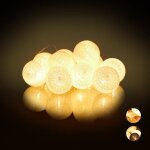 Relaxdays guirlande lumineuse led 10 boules coton fonction piles lumi�res d?ambiance sph�res �6 cm blanc ...