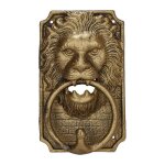 Relaxdays heurtoir de porte lion imposant en fonte design vintage h x l x p: env. 195 x 12 x 6cm dor ...