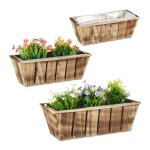 Relaxdays jardini�res en lot bacs � fleurs en 3 tailles bois flamb� avec film plastique int�rieur et ...