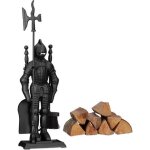 Relaxdays ensemble serviteur de chemine 4 pices accessoire chevalier fonte pelle balai tisonnier argent ...