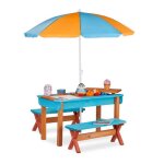 Relaxdays ensemble chaise et table de jeux enfant jardin en bois table 2 bancs et parasol meuble ext�rieur ...