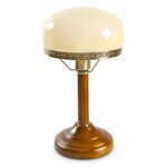 Relaxdays lampe de table ou bureau ronde design nostalgique abat - jour en verre et pied en bois multicolore ...