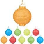 Relaxdays lampion chinois led abat - jour papier lanterne boule 20 cm rond dcoration set de 10  piles ...