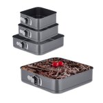 Relaxdays lot 4 moules  charnire 18 20 26 28 cm acier inoxydable et antiadhsif plats carrs anthracite ...