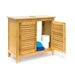 Relaxdays meuble de dessous de lavabo lamell 2 portes vier de salle de bain bambou & mdf 60 x 67 x 30 ...