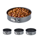 Relaxdays moules � charni�re lot de 4 ronds diam�tre de 18 20 22 24 cm acier inoxydable antiadh�sif anthracite ...