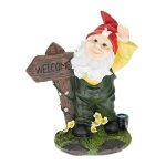 Relaxdays nain de jardin panneau welcome r�siste aux intemp�ries et gel hxlxp: 27x22x12 cm figurine multicolor ...