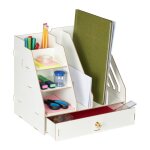 Relaxdays organiseur bureau 3 porte - documents 3 tagres 2 porte - stylos 1 tiroir cole diy mdf blanc ...