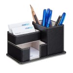 Relaxdays organiseur fournitures bureau similicuir tiroir porte - stylo cartes visite 4 compartiments ...