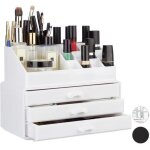 Relaxdays organiseur de maquillage bo�te rangement make up avec tiroirs support empilable blanc