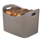 Relaxdays panier � b�ches xl similicuir rangement pour bois de chauffage avec poign�es gris fonc�