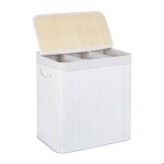 Relaxdays panier  linge 3 compartiments avec couvercle trieur rectangulaire hxlxp: 62x625x425 cm bambou ...