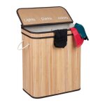 Relaxdays panier  linge bambou 3 compartiments 30 l par bac coffre couvercle poignes hxlxp 63x55x35 ...