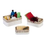 Relaxdays panier de rangement bambou et tissu lot de 3 corbeilles salle de bain 3 tailles diff�rentes ...