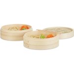 Relaxdays panier vapeur en bambou 24 cm panier de cuisson de 3 pices cuiseur de riz couvercle nature ...