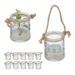 Relaxdays photophores lot de 12 verres avec anse 7 x 6 cm int�rieur & ext�rieur d�co mariage transparent ...