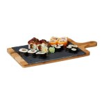Relaxdays planche de service en bambou avec plateau ardoise amovible et poign�e hxlxp: 18 x 45 x 225 ...