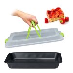 Relaxdays plat four avec couvercle transport gteaux 3 en 1 lxp 405x325 cm bord haut plaque vert / noir ...