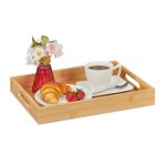 Relaxdays plateau en bambou hxlxp: 55x40x30cm tablette de service avec poignes bord lev rectangulaire ...
