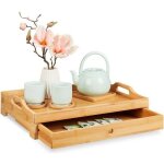 Relaxdays plateau de service en bambou petit djeuner en bois tiroir amovible poignes hlp 10 x 43 x ...