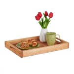Relaxdays plateau de service bois noyer avec poign�es bord �lev� h x l x p : 5 x 46 x 31 cm nature