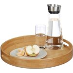 Relaxdays plateau de service rond bambou tablette repas poign�es hxlxp: 5 x 385 x 385 cm ap�ritif nature ...