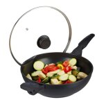 Relaxdays pole wok 30 cm avec couvercle gaz plaque lectrique antiadhsif 4 litres poigne noir