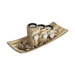 Relaxdays porte - bougies en lot avec plateau et pierres 34cm de longueur 3 bougeoirs dcoration table ...