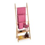 Relaxdays porte - serviettes en bambou 3 barres 2 �tag�res hxlxp: 134x53x315�cm pliable s�che - serviettes ...