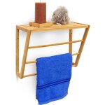 Relaxdays porte - serviettes avec surface de rangement montage mural 3 barres en bambou hlp : 30 x 42 ...