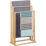 Relaxdays porte - serviettes sur pied 3 bras salle de bain bambou support valet serviteur hxlxp: 84 x ...