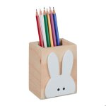 Relaxdays pot  crayons lapin bois hxlxp : 10 x 8 x 6 cm porte - stylos pour bureau pinceaux nature - ...