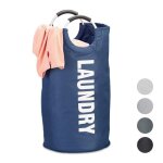 Relaxdays sac  linge pliable avec anse 60 litres panier rond corbeille linge sale pliant h x d: 70 x ...