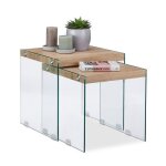 Relaxdays set de 2 table gigogne dessus de table massif table d?appoint verre noble table de salon haut ...