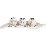 Relaxdays set 3 photophores dcoration de table feuille en bois pierres dcoratives bougeoirs beige - ...