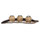 Relaxdays set 3 photophores dcoration de table feuille en bois pierres dcoratives bougeoirs marron