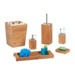 Relaxdays set salle de bain 6 pcs bambou distributeur porte - savon balai wc porte brosses dents support ...