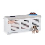 Relaxdays banc avec espace de rangement 3 paniers et coussin banquette cuisine garde robe hxlxp 44x105x35cm ...