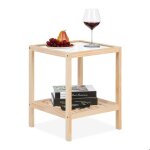 Relaxdays table d?appoint carr�e 2 niveaux bois et verre h x l x p : 50 x 40 x 40 cm pour le salon nature ...