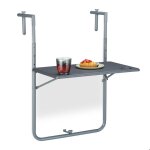 Relaxdays table de balcon suspendue rabattable hxl: 595x60 cm hauteur 3 niveaux 2 porte - boissons rectangulai ...