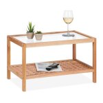 Relaxdays table dappoint console en bois de noyer et verre h x l x p : 35 x 60 x 40 cm pour salon nature ...