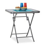 Relaxdays table de jardin balcon en verre struk table  manger anthracite 70 x 70 cm carr gris