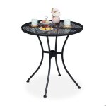 Relaxdays table ronde de jardin trou pour parasol aspect grille r�sistant aux intemp�ries acier hxd 72x70 ...