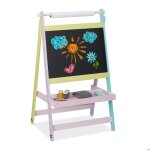 Relaxdays tableau pour enfants deux en un 90 x 56 x 42 cm rouleau de papier craie dessin dimensions multicolor ...