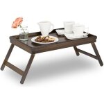 Relaxdays tablette de lit bambou pieds rabats rebords plateau de service & petit djeuner 22x64x31cm ...