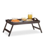 Relaxdays tablette de lit bambou pliant poignes rebords plateau de service & petit djeuner 22x615x30cm ...