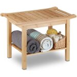 Relaxdays tabouret de salle de bain en bambou banc nature bois compartiment meuble hxlxp: 45 x 66 x 40 ...